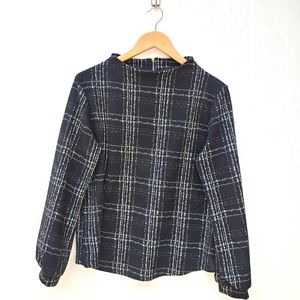 Anthropologie W5 Plaid High Neck Back Zip Long Sleeve Top Sz M